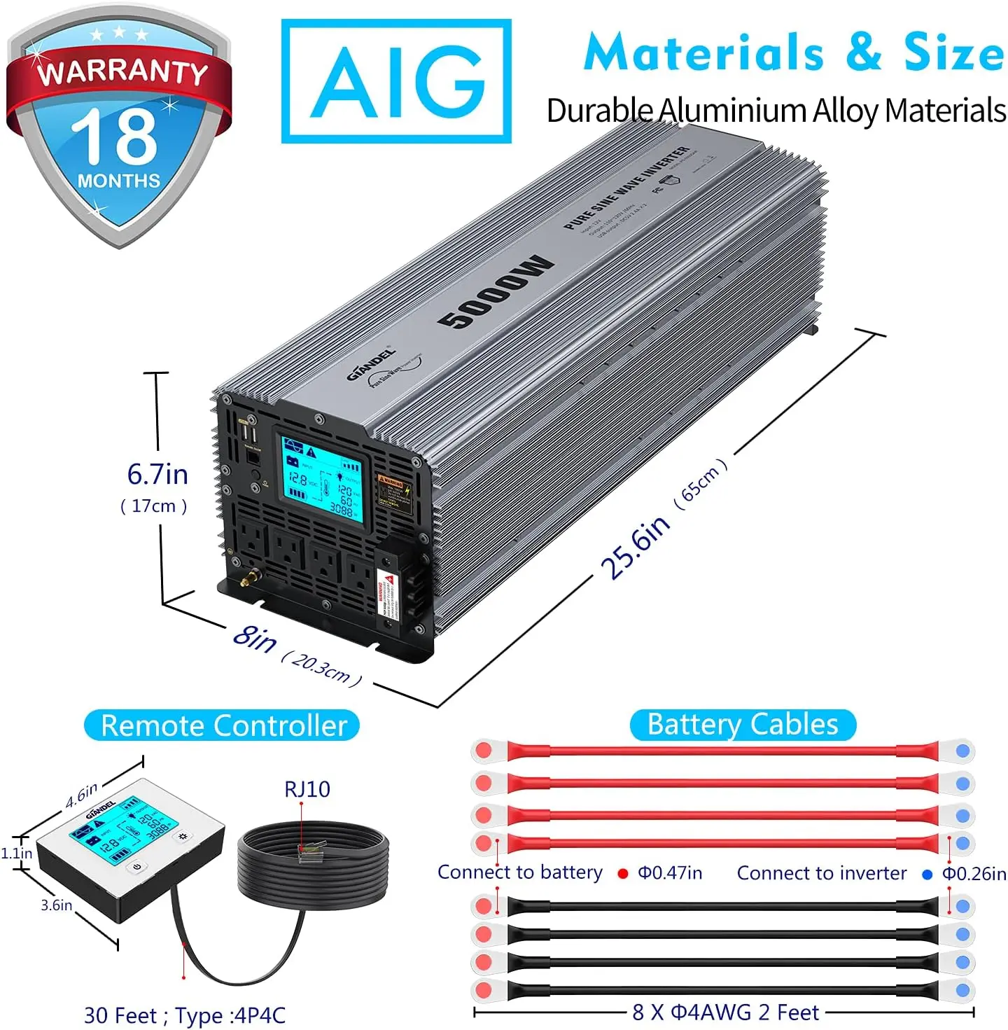 Pure Sinus Power Omvormer Converteert Dc 12 Volt Naar Ac 120 Volt Met Harde Draadaansluitingen En Push Mount Afstandsbediening