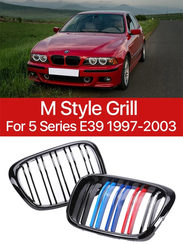 

Front Bumper Lower Kidney Inside Grills Ventilation M Style Chrome Design Grille Facelift For BMW 5 Series E39 1997 -2003 LCI