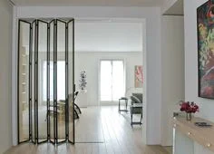 Customized Size Automatic Frameless Folding Glass Doors System Vertical Bi-Fold Style For Kitchen Interior Steel Fiberglass