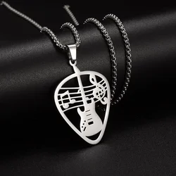 Stainless Steel Guitar Pick Bass Note Pendant Electric Guitar Necklace for Men and Women Music Rock Lovers Punk Hip-Hop Jewelry