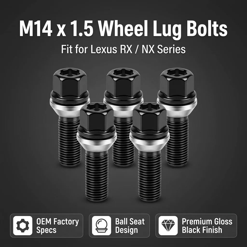 M14x1.5 Wheel Lug Bolts for Lexus RX NX Series Black Ball Seat OEM Wheel Nut Bolts 5PCS 10PCS
