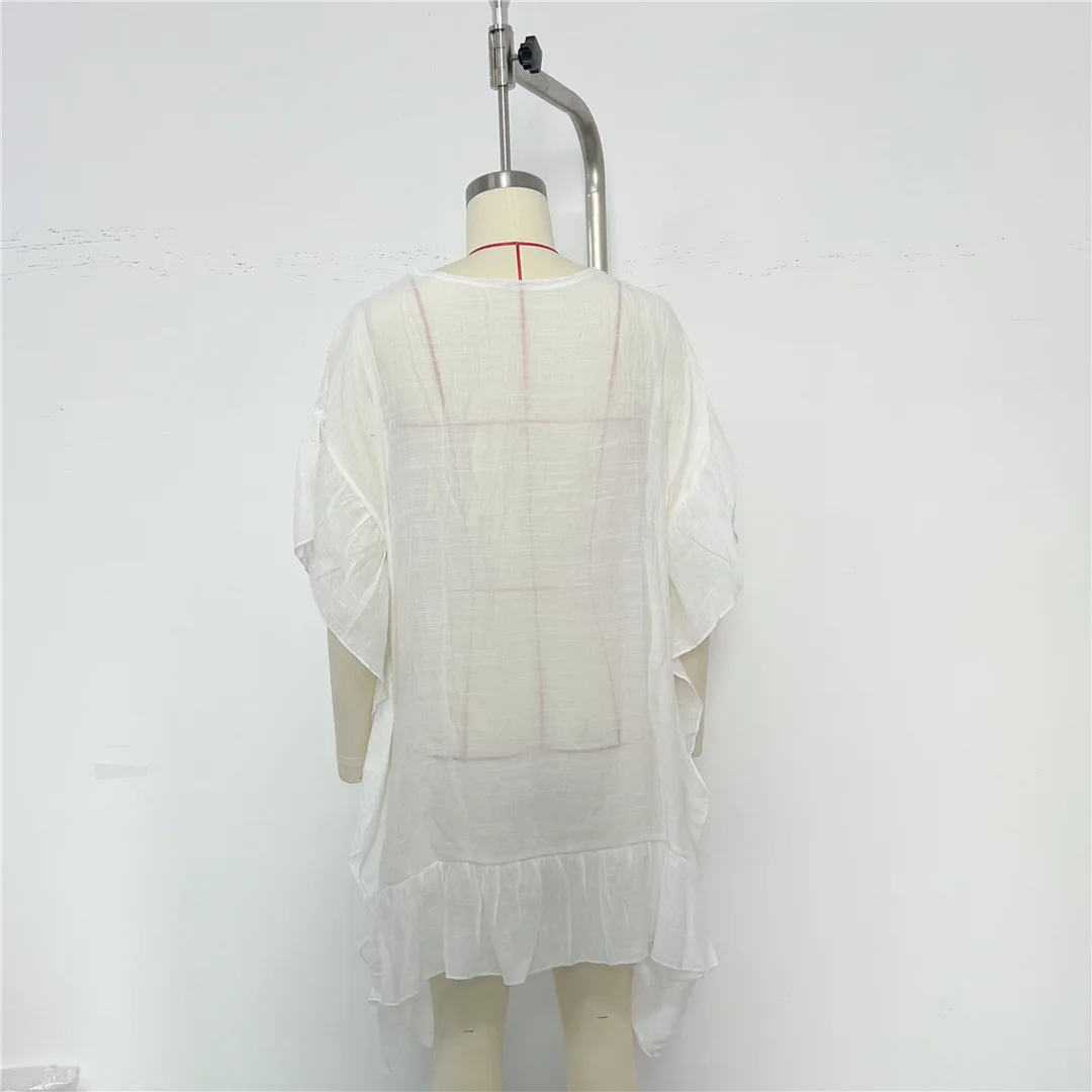 Halbarm-Tunika mit Ausschnitten und Rundhalsausschnitt, gehäkelt, als Strandkleid oder Strandüberwurf, Strandmode, Damen, K8576 – Detail 8