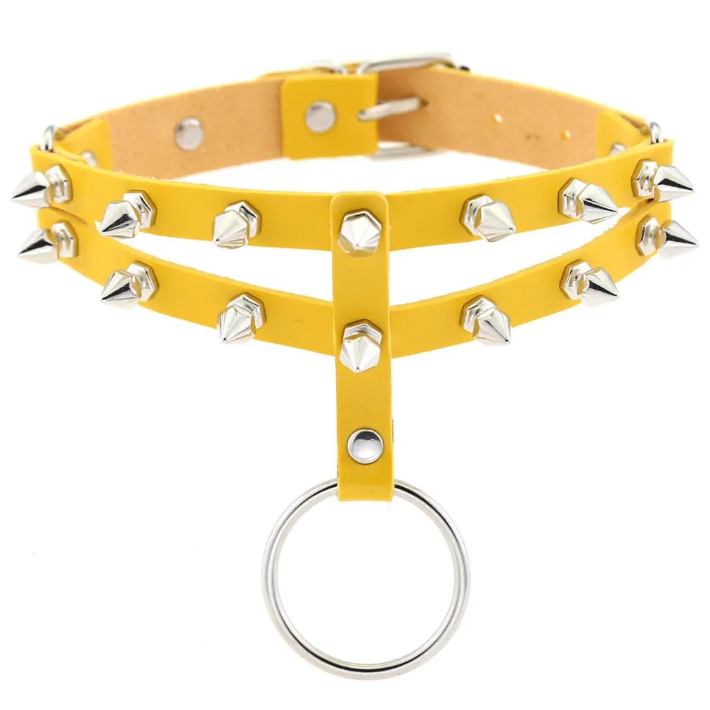 Punk Harajuku Fashion Exaggeration Super cool Personality Circle Rivets Multicolored Leather Stainless steel Clavicle chain