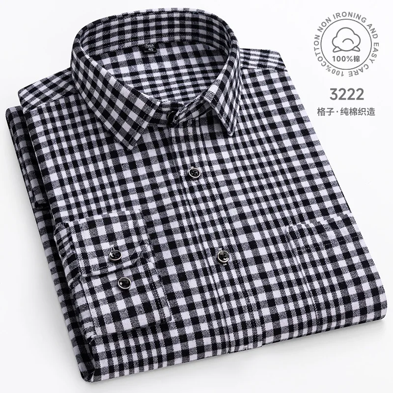

Pure Cotton Classic Men's Plaid Shirt Long Sleeve Regular Fit Casual Oversized With Pocket Flannel Shirts Man Plus Size 4xl 3XL