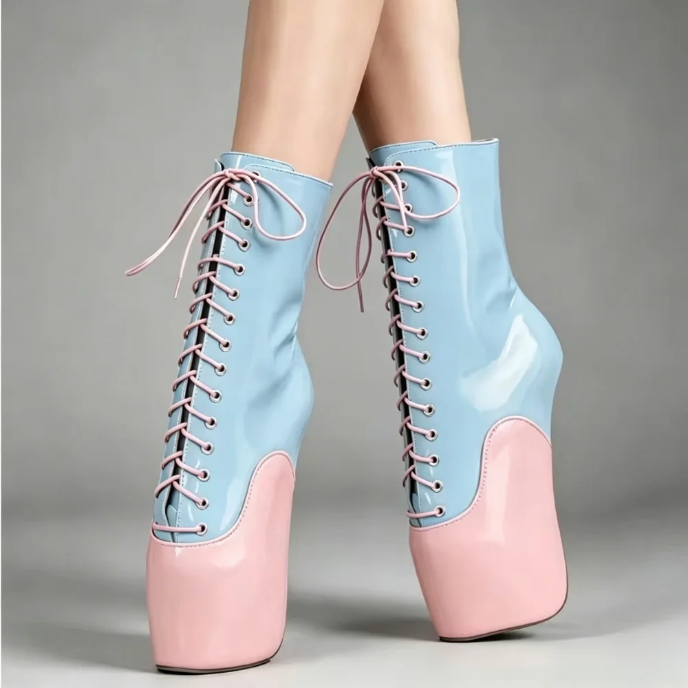 18-19cm Hoof Heel Ponyplay Ballet Boots,Unisex Night Club Cross-dressing Cosplay Shoes,Short Botas,Mixed Colors,Custom Colors