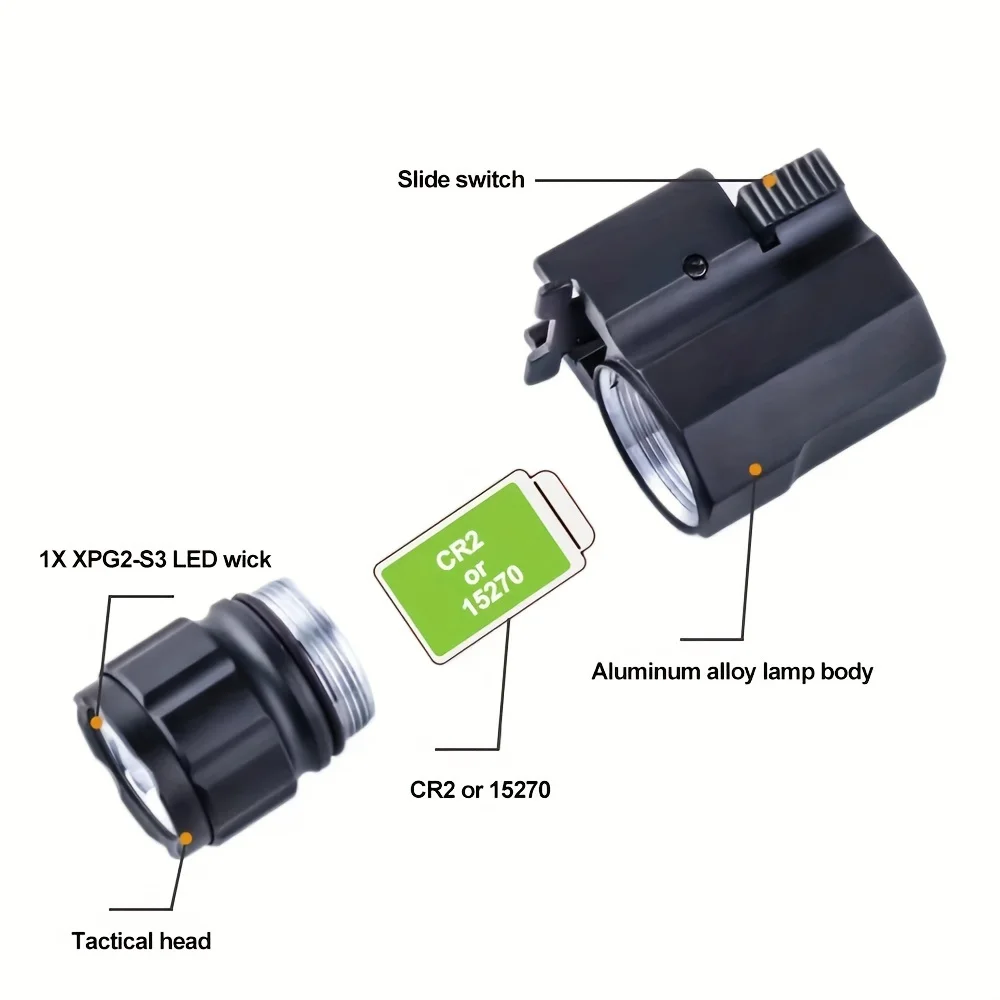 X100 Small Portable Tactical Bottom Mounted LED Flashlight Suitable for 20mm Guide Rail Outdoor Camping and Hunting