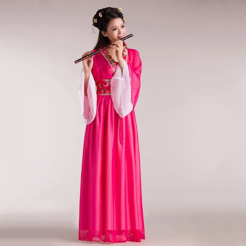 Trajes de dança clássica para meninas, hanfu feminino, trajes étnicos, elegantes e elegantes, brancos e vermelhos, performance chinesa