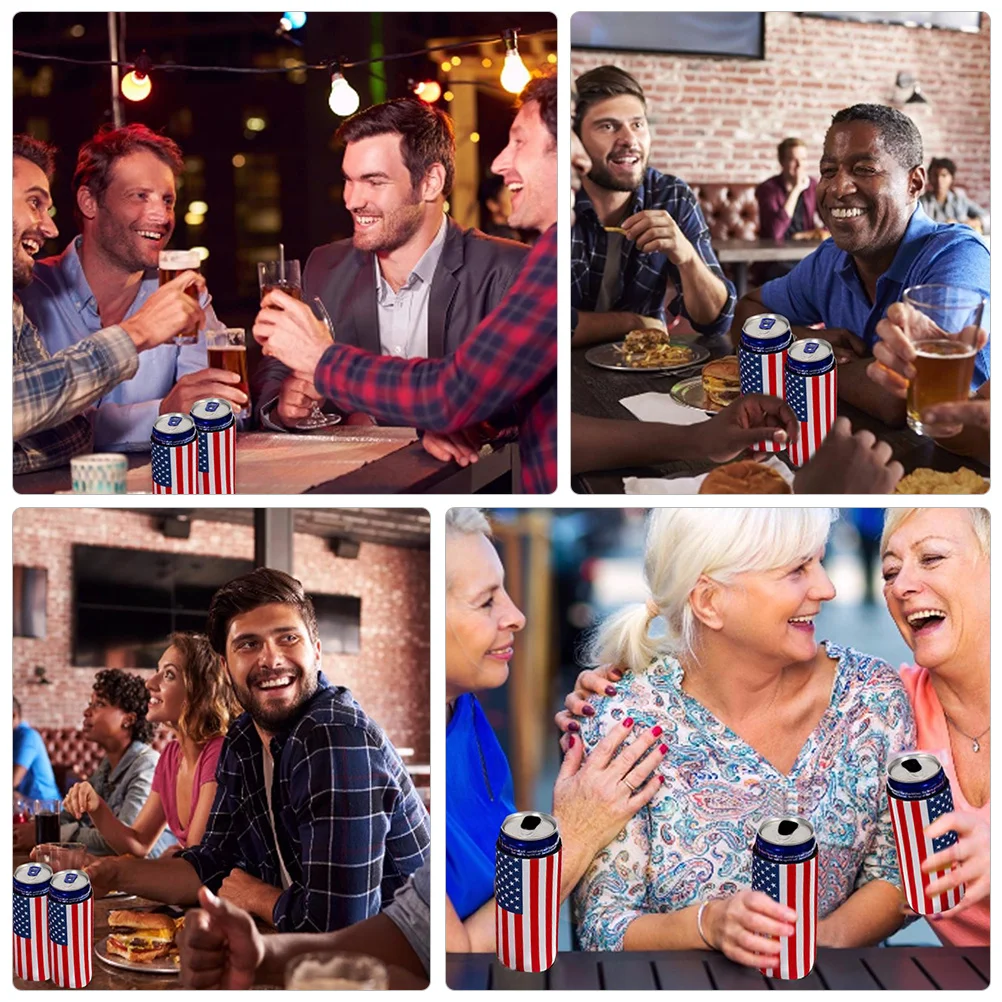 

6pcs Beer Cooler Sleeve Neoprene Us Flag Can Cooler Cover For Party Wedding 4Th Of July Decoration Kitchen Bar Tools