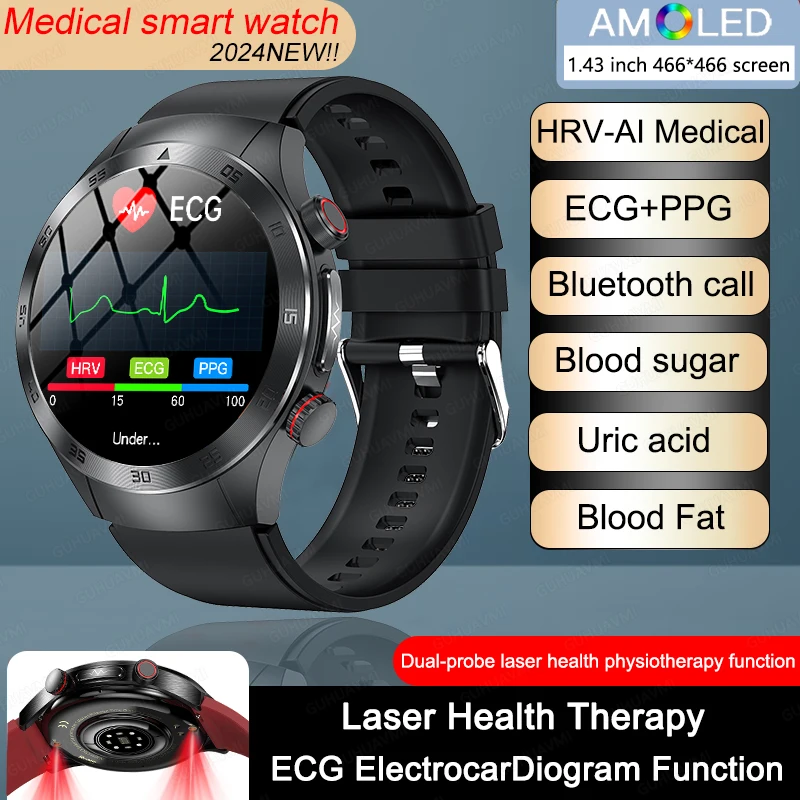 2024 New AI Medical Diagnosis Smart Watch Men,Bluetooth Call,Non-invasive Blood Glucose lipid,Uric Acid,Heart Rate, Smartwatch