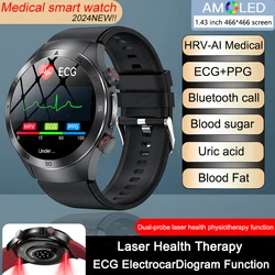 Montre intelligente de diagnostic médical AI pour hommes, appel Bluetooth, compost de glycémie non respirant, acide urique, fréquence cardiaque, nouveau, 2024