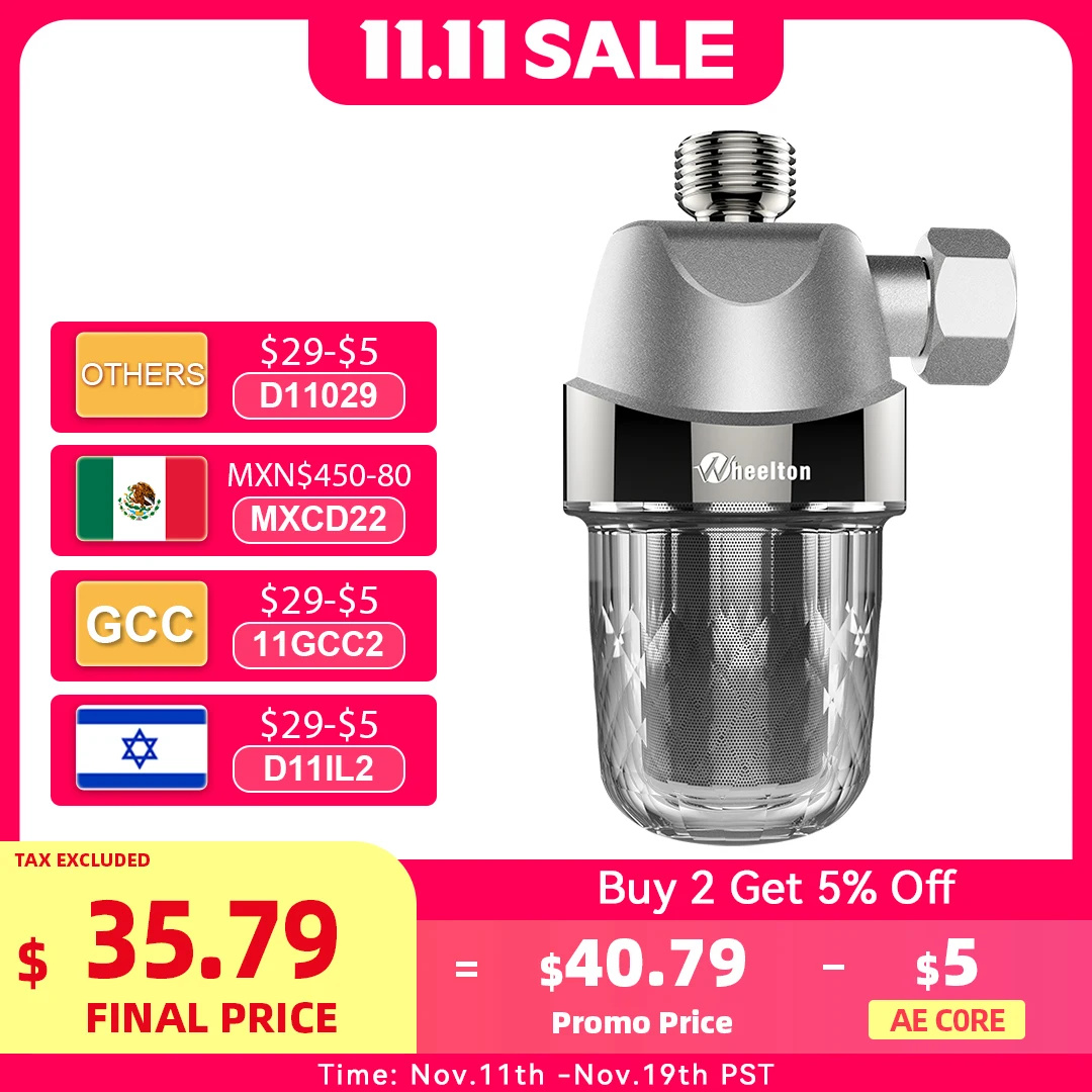 Wheelton chuveiro banho purificador de água pré-filtro amaciante de água evitar calcário ou água dura para casa