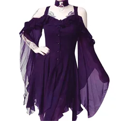 Women'S Gothic Costumes Plus Size Fashion Dew Shoulder Ruffled Sling Irregular Mesh Dresses Halloween Party Evening Dress