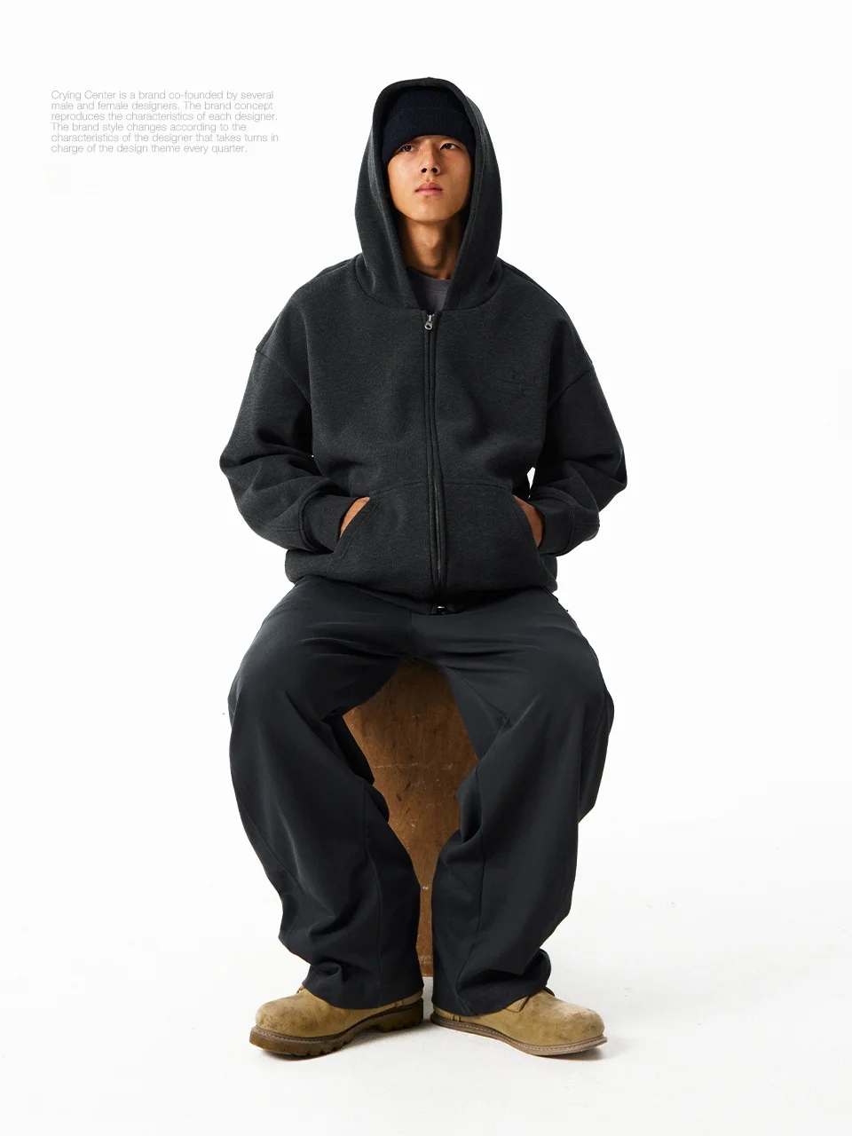 

CryingCenter Unisex Fleece Lined Airy Fleece Hoodie Low Cut Neck Large Outline Sweatshirt Casual Loose Fit Long Sleeve Zipper