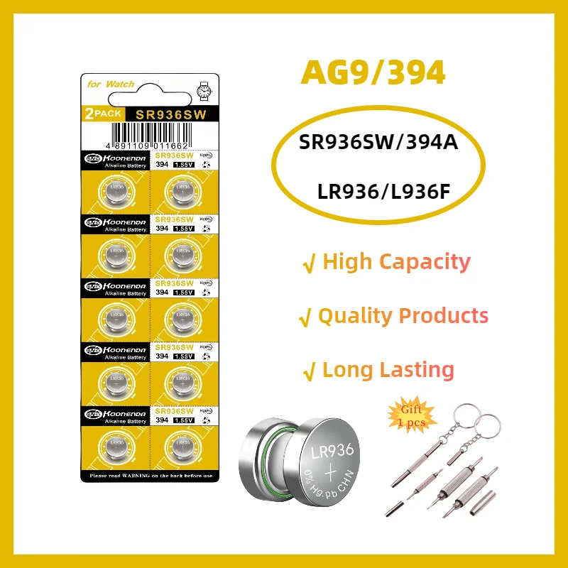 

10-100PCS 50mAh 1.5V AG9 Button Cell LR936 394 SR936SW CX194 LR45 G9A 194 394A SR936 L936F Coin Battery for Watches Toys Remotes