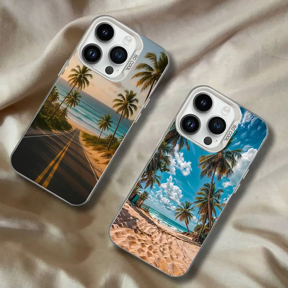 

Sea Tropical Palm Trees Beach Phone Case For iPhone 17,16,15,14,13,12,11,Pro,XS,Max,Plus,Mini,SE4,E White Matte Shockproof Cover