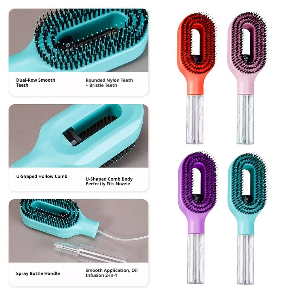 Shunfa Spray Comb Refillable Hair Smoothing Brush Anti-Static Detangling Comb Frizz Control Styling Tool for Hairstyle Care