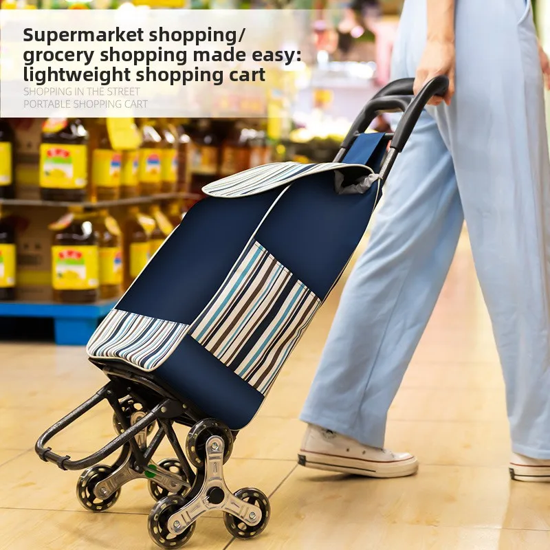 Foldable Grocery Shopping Cart Stair Climbing Portable Hand Pull Push Trolley Home Use Shopping Trolley Folding Cart Shopping