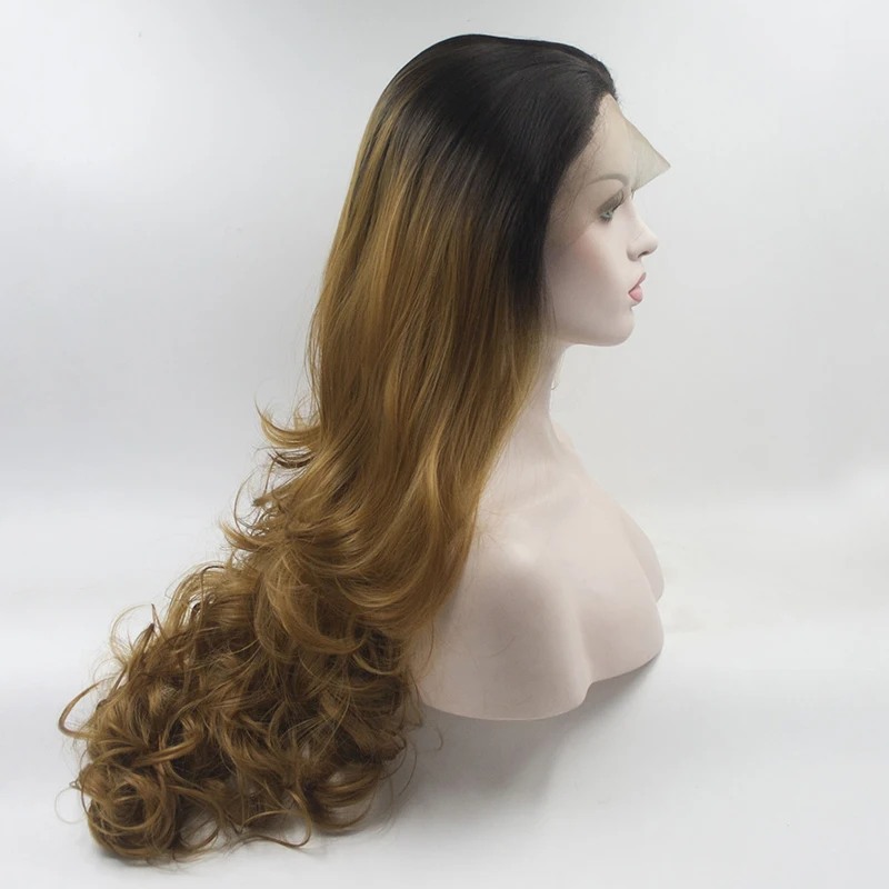 Perruque Lace Front Wig Body Wave synthétique sans colle pour femme, cheveux de bébé, doux et longs, ombré, 26 pouces, densité 180%, pré-plumé 03/3