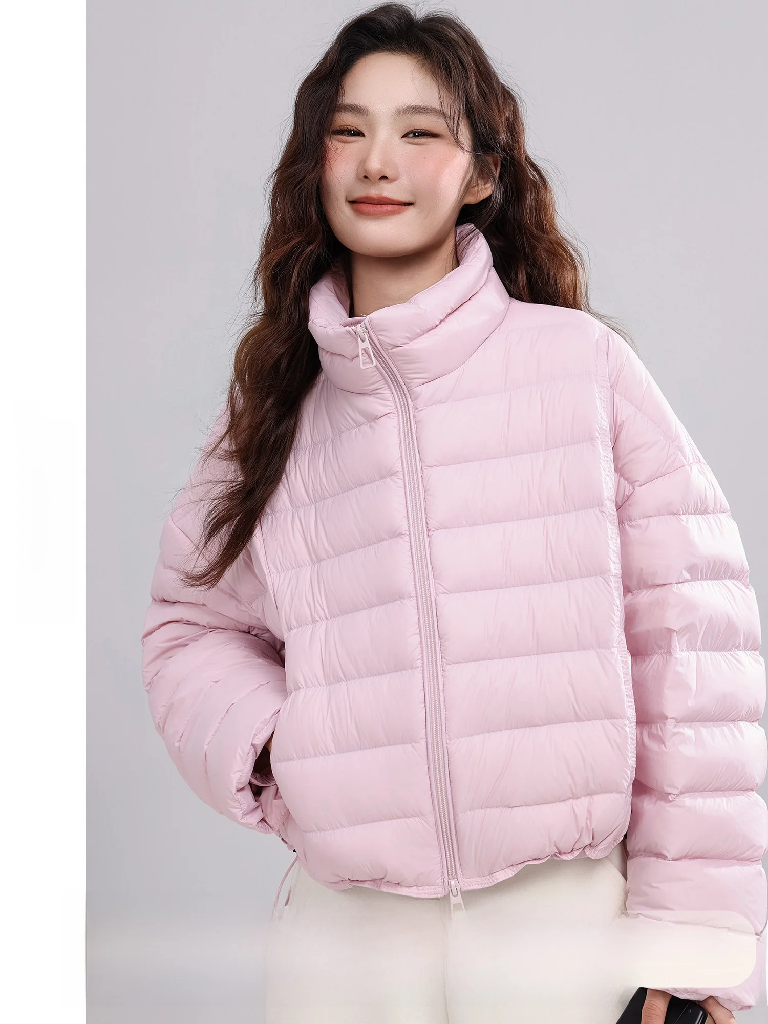

Warm Casual Women's down Jaet Retro Color Versatile Winter New Sle Filling White Du Feather Thiened Zipper Closure