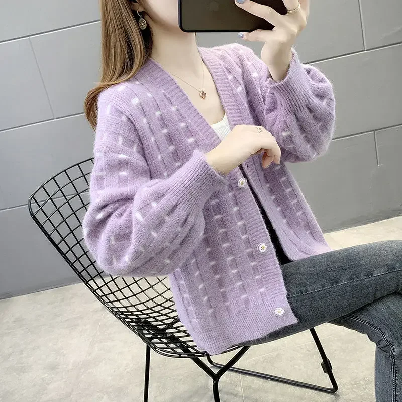 Pink Cardigan Women Winter Sweater Clothes Set Cropped Sweater Autumn 2021 New Women\'s Cardigan Short