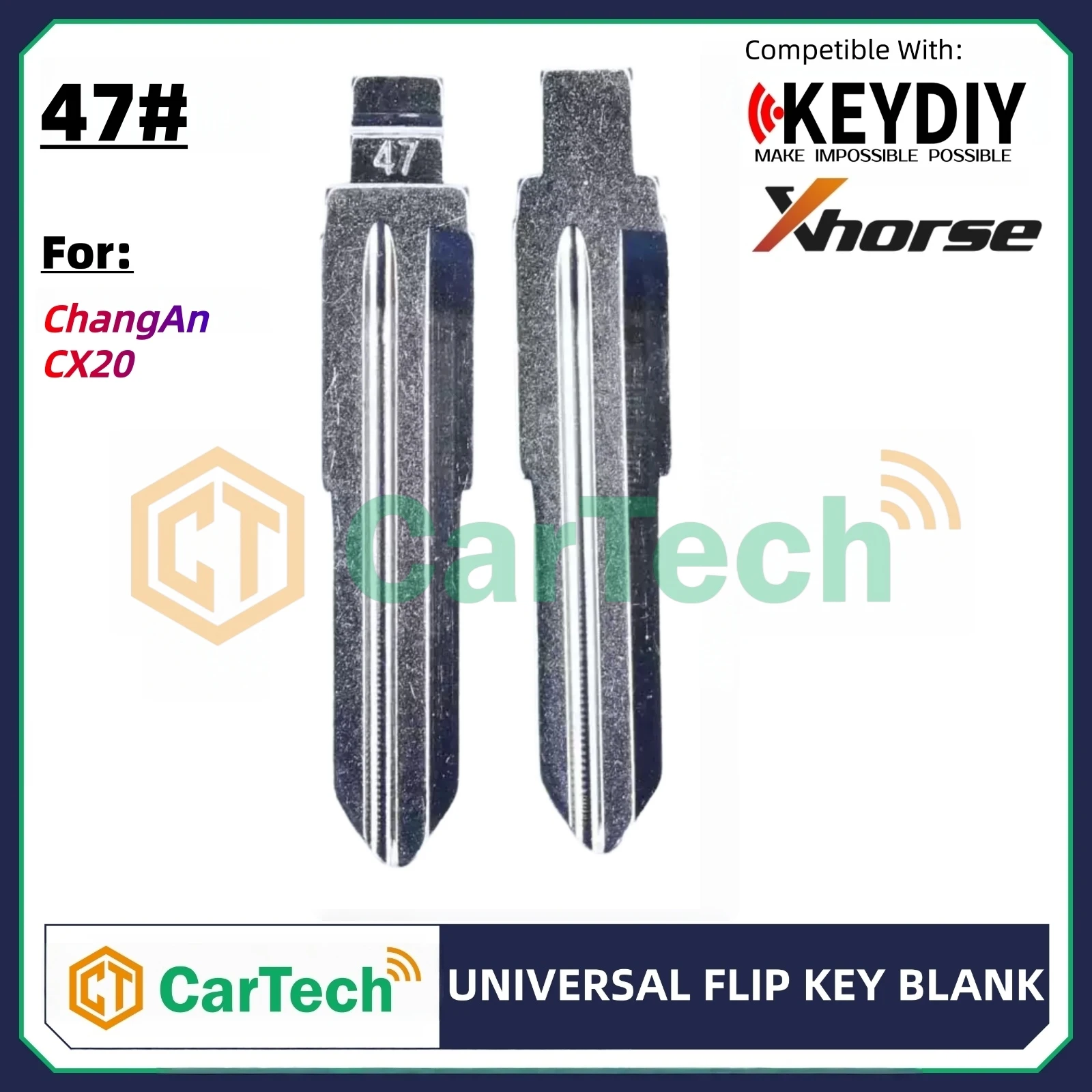 Cartech 47# Uncut Flip Blank Key Blade for KEYDIY KD XHORSE VVDI Universal Remote Fit ChangAn CX20