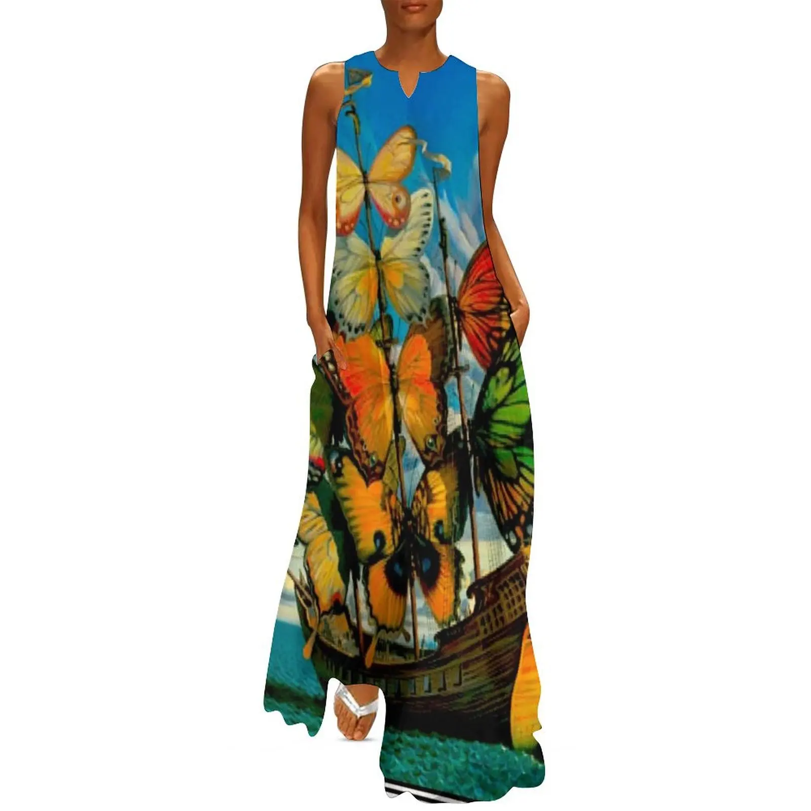 BUTTERFLY SHIP : Vintage Surreal Abstract Fantasy Print Long Dress dresses women summer 2025 dresses for womens 2025 Dress