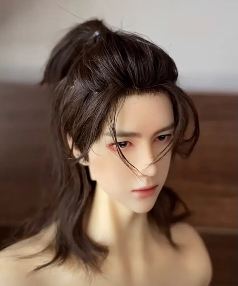 Wang Yibo-男の子のためのヘアウィッグ,ロングテール,手作りのリアルなアイドルウィッグ,コレクションアート人形,mohair-mhwc, 1/3, 1/4, 1/6