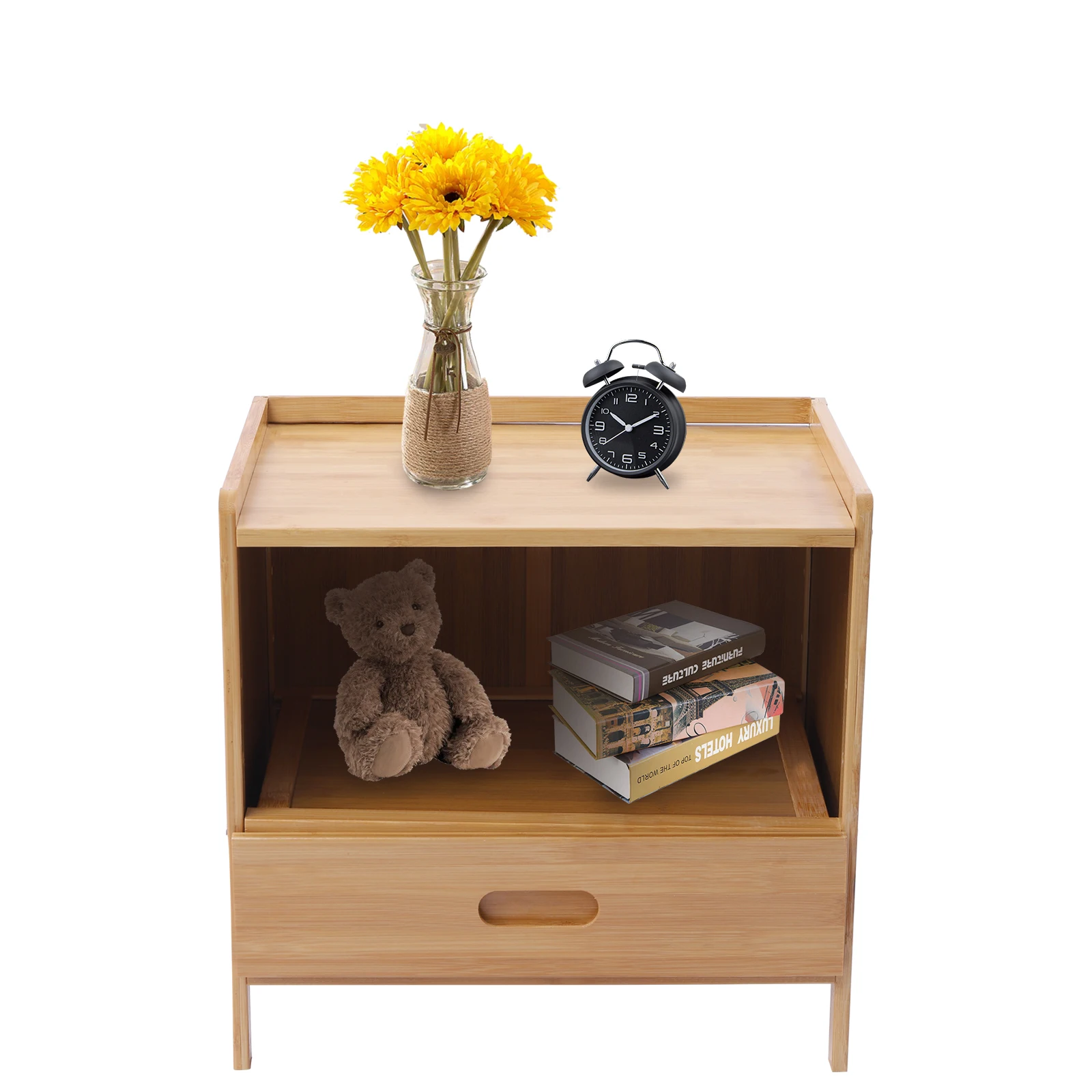 

Bamboo Nightstand with 2 Drawers Modern Bedside Table and Sofa Side Stand Freestanding Storage Cabinet