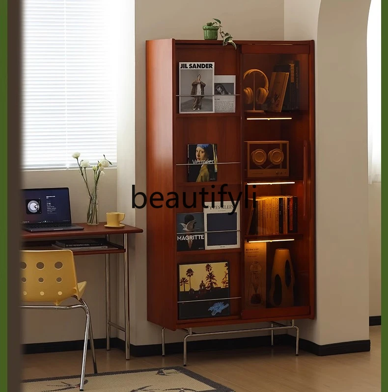 

Solid wood bookcase Household glass door Bookshelf Display cabinet Study magazine cabinet Locker
