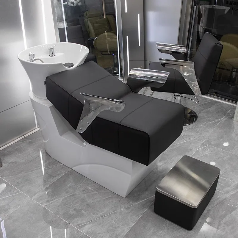 

Shampoo Salon Special Flush Bed Spa Bed Barber Shop Hair Bed Ceramic Basin Semi-reclining