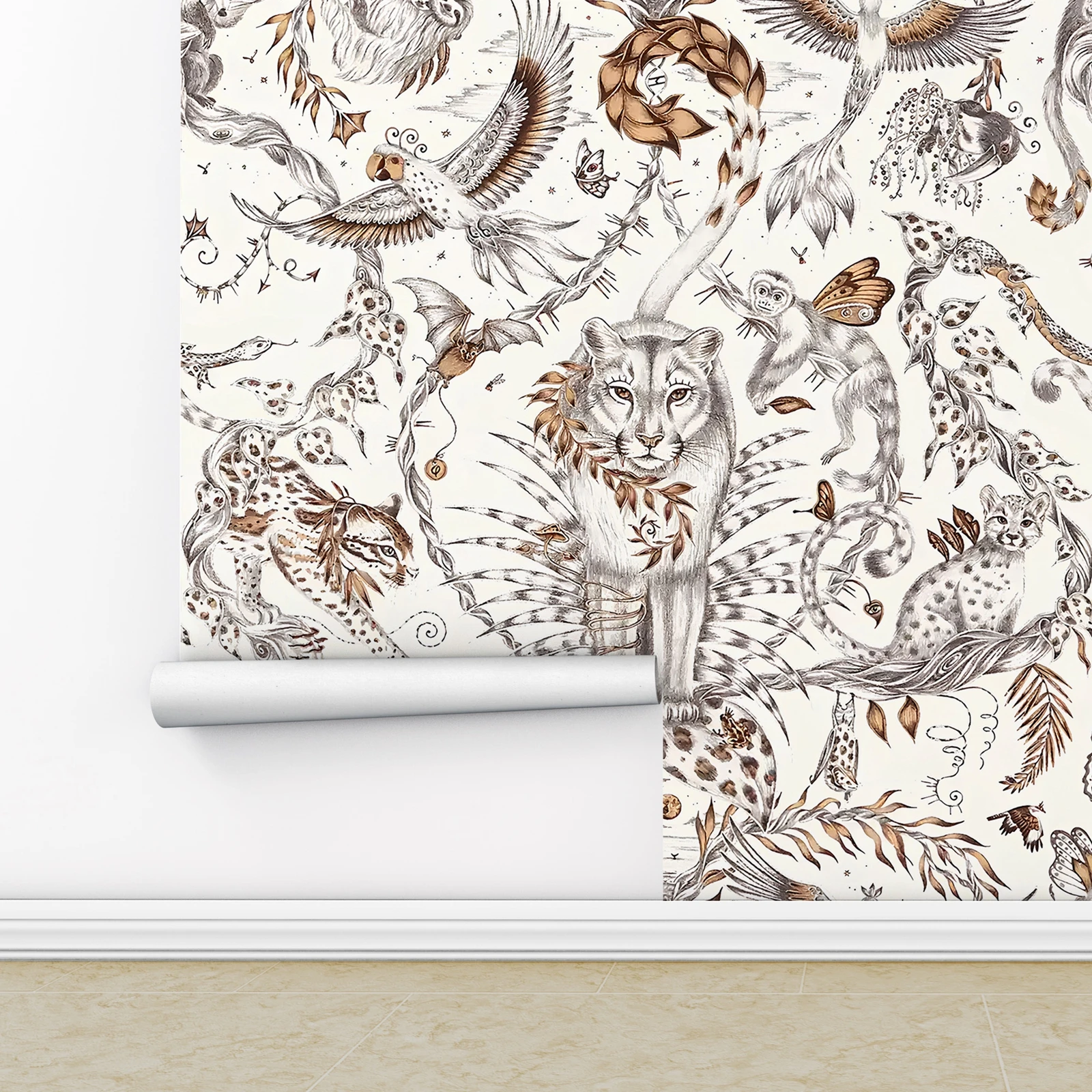 

Обои с изображением мистических животных, роскошные обои с экзотическими животными и ботаниками, обои для современной комнаты, цвет на заказ