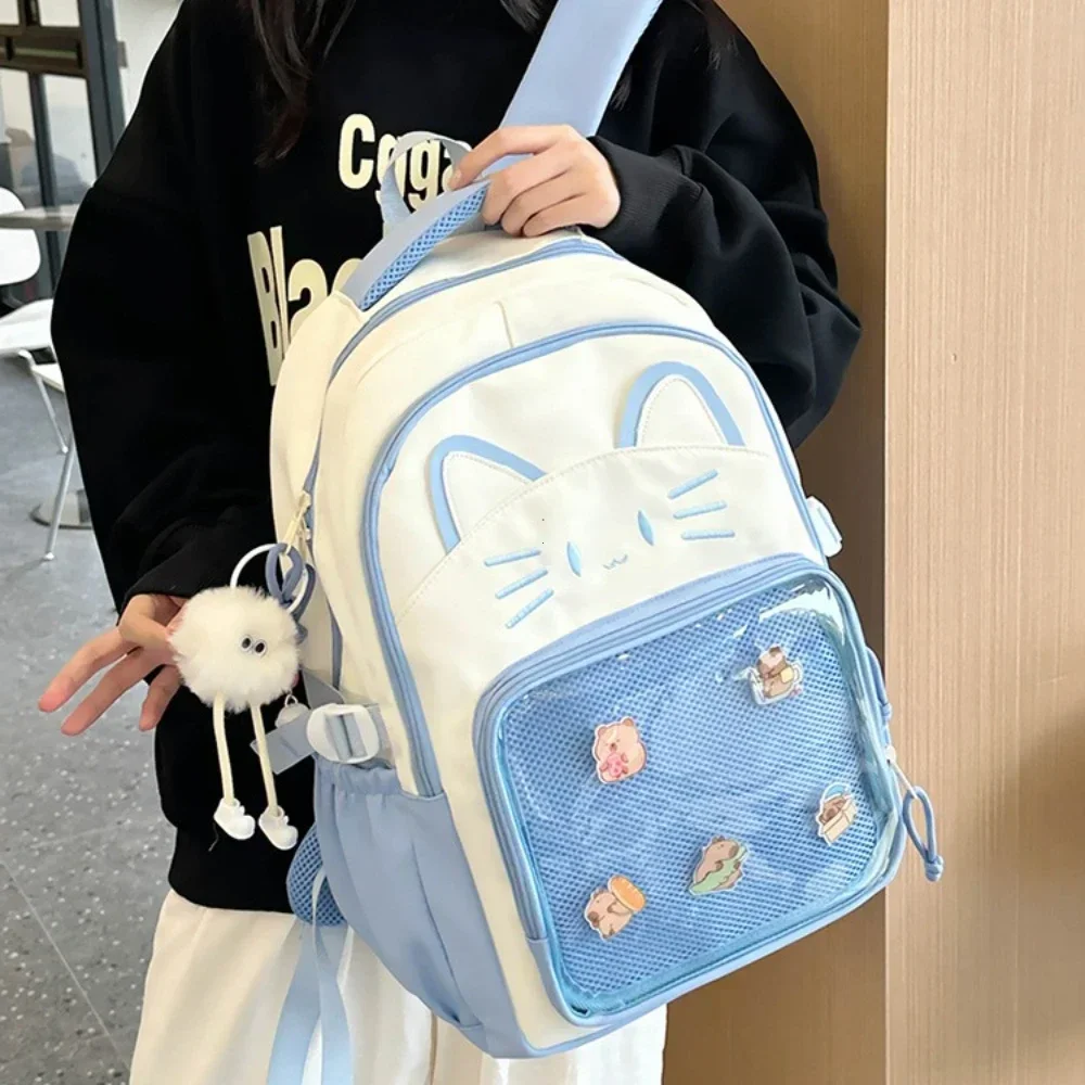 

Рюкзак с милым котом Y2K Ita, большой вместительный прозрачный рюкзак, повседневный рюкзак для девочек, сделай сам, модный дорожный школьный рюкзак с героями мультфильмов