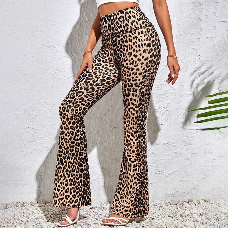 المرأة مثير ليوبارد طباعة متوهج السراويل ربيع الخريف تنفس مريحة بنطال رياضي امرأة عالية تمتد اليوغا طماق #1