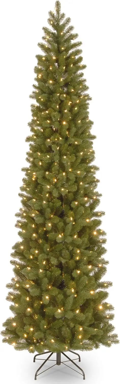 National Tree Company Pre-Lit 'Feel Real' Artificial Slim Downswept Christmas Tree, Green, Douglas Fir, Dual Color Led Lights,