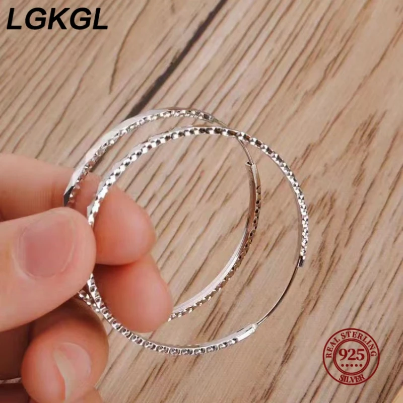 LGKGL top quality 925 Sterling silver Earrings women lady noble fashion design beautiful charm 7cm big circle Earring Jewelry