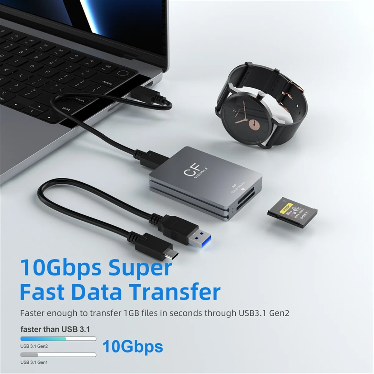 Eficiente lector de tarjetas SD 2 en 1 CFexpress tipo A USB 3.2 10Gbps