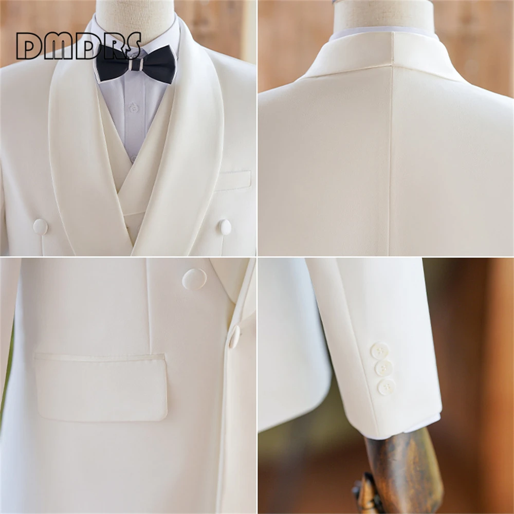 Double Breasted Blazer Pants Vest Shawl Formal Tuxedo Suits for Men Elegant 3 Pieces Wedding Suit Set for Groom