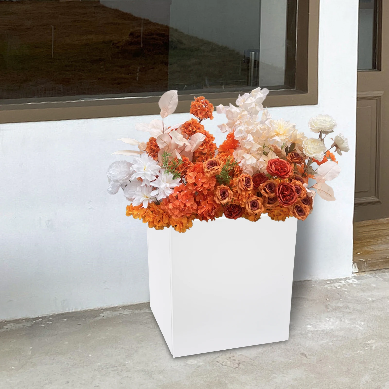 

White 18x18x20 Inch Metal Planter Box With High-Temperature Baking Paint And Adjustable Inner Plate For 3 Planting Depths