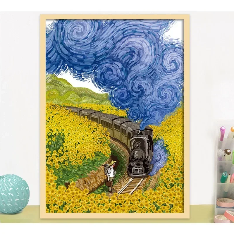 Adult Jigsaw Puzzle 1000PCS Vincent Van Gogh 70*50cm Train Sunflowers Stress Relief Entertainment Toys Paper Puzzles Christmas