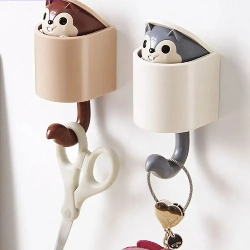 Gift Squirrel Shape Adhesive Key Hooks Key Storage Cute Door Hangers Multifunctional Hanging Wall Hooks Kitchen