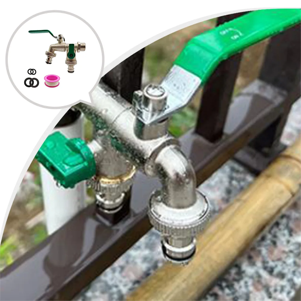 Garden Water Faucet Zinc Alloy Double Spout One Inlet Two Outlet Double Nipple Faucet Garden Watering Connector