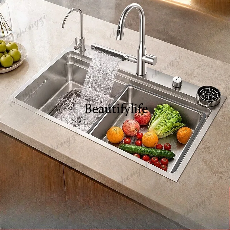 Stainless steel kitchen large single slot vegetable basin thickened multi-functional household under-counter basin dishwasher