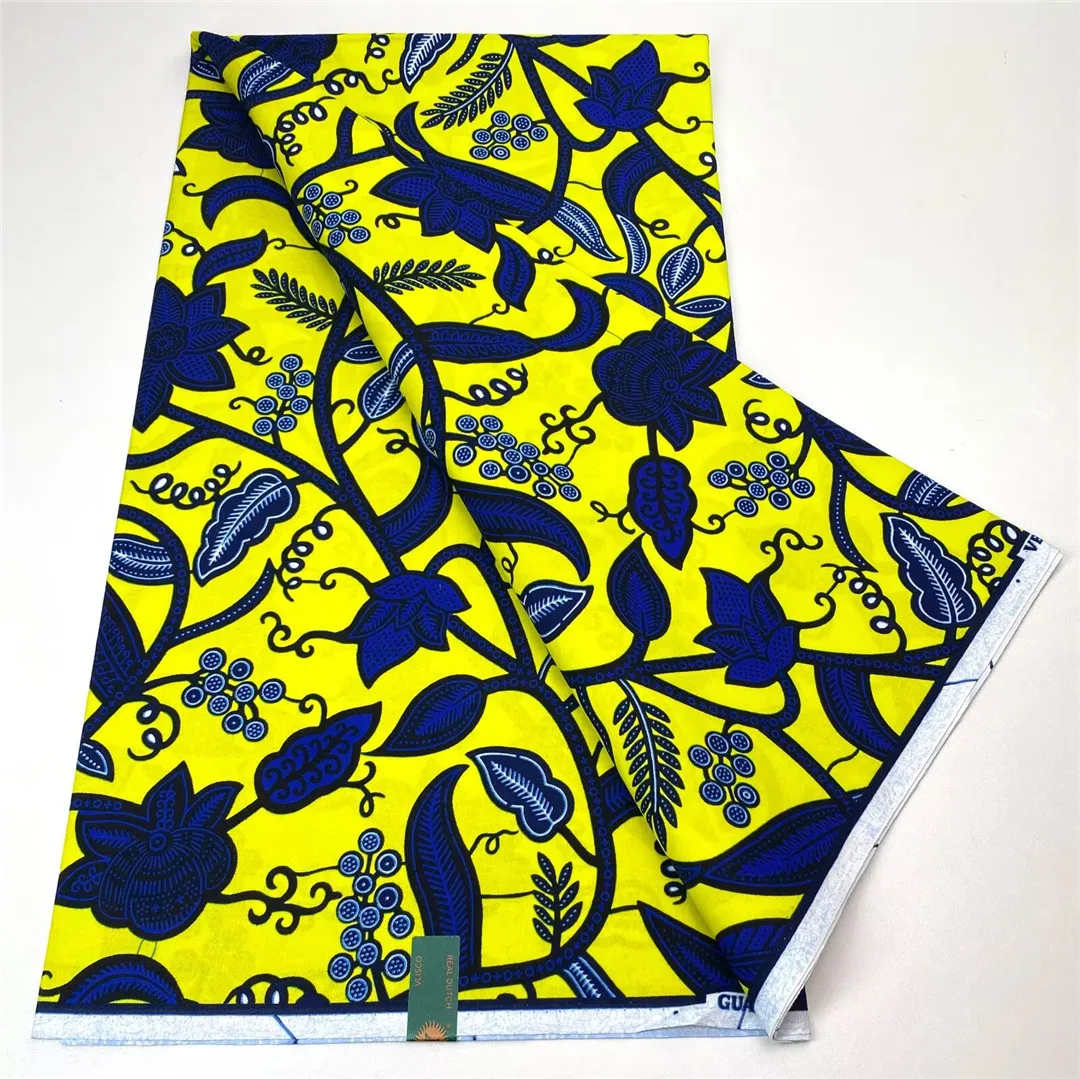 

Hot Sales African Wax Fabric Real Wax 100% Cotton Ankara Fabric Flower Print Batik Soft Lace Tissue 6 Yards for Party 1001