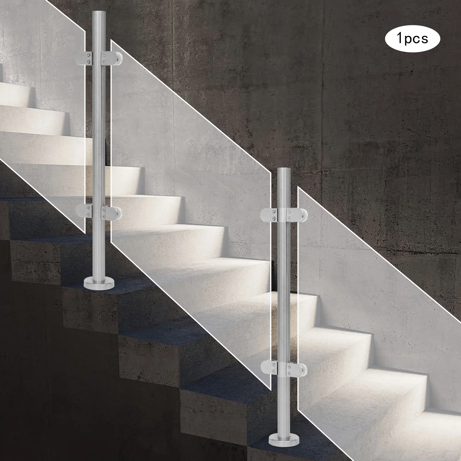 เสาราวบันไดกระจก SS ขนาด 90 ซม. - เสารางกลางบันไดและดาดฟ้า |   แคลมป์ป้องกันสนิม การตั้งค่า 10 นาที