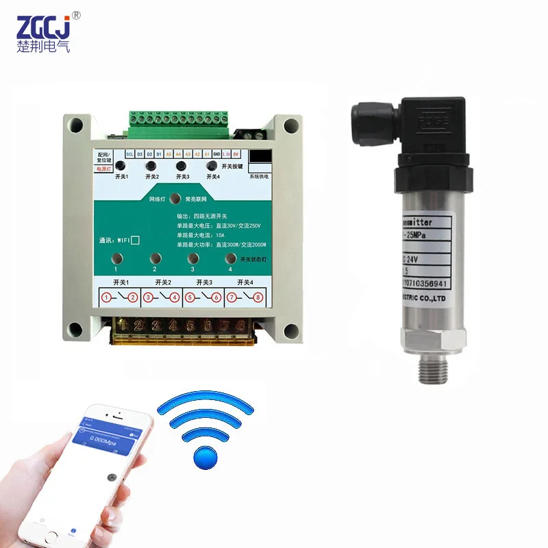 24VDC version wifi pressure controller with pressure sensor 4 relay output phone app remote control pressure meter