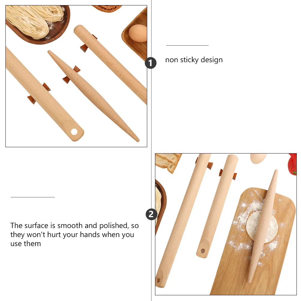 

2Pcs Wood Rolling Pin Beech Multi-Functional Baking Tool Dough Stick for Pizza Cookie Fondant Marzipan Kitchen Rolling
