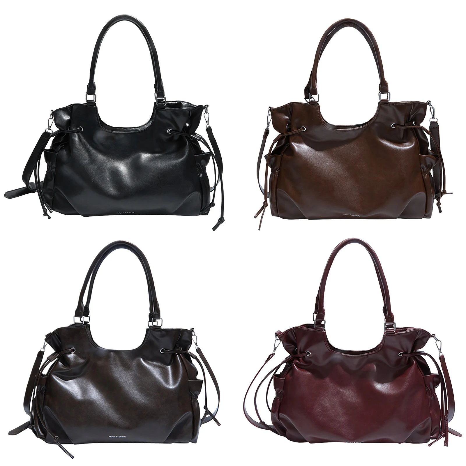 

PU Commuter Tote Bag Large Capacity Hobo Shopper Bag Solid Color Travel Tote Bag Roomy for Business Office Work Travel