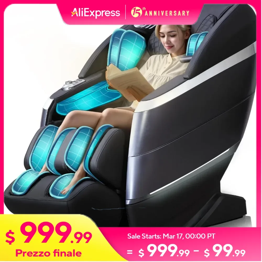 4D Massage Chair, Flexible 166° Track, Reading Light, 18 Massage Modes, 11 Techniques, 36 Airbags, Yoga Stretch, Foot Massage