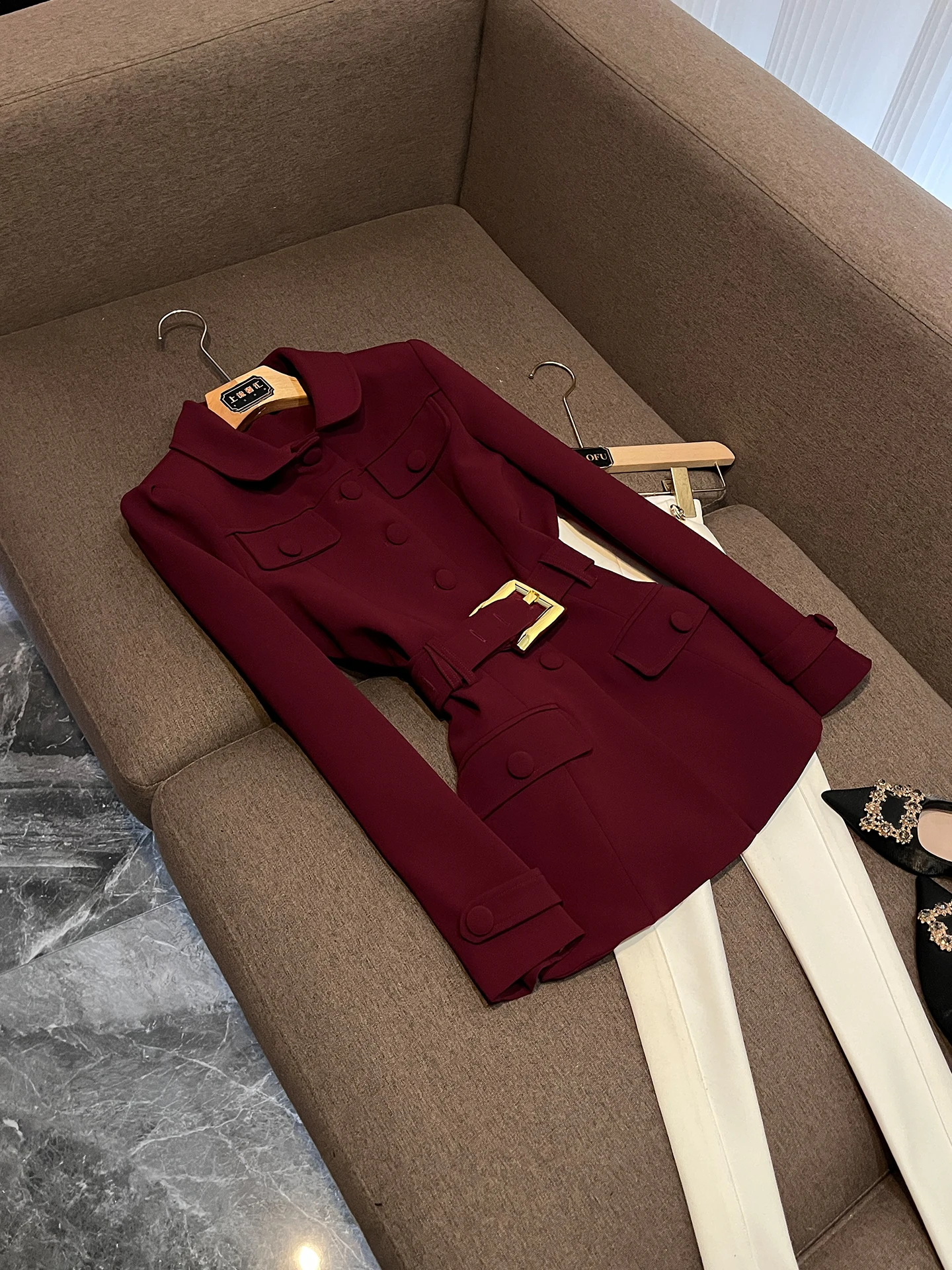 

Ele Ladylike Sle Suit Winter New Faion Waist Belt Slimming Design Versatile Suit Commute Sle Long Sve