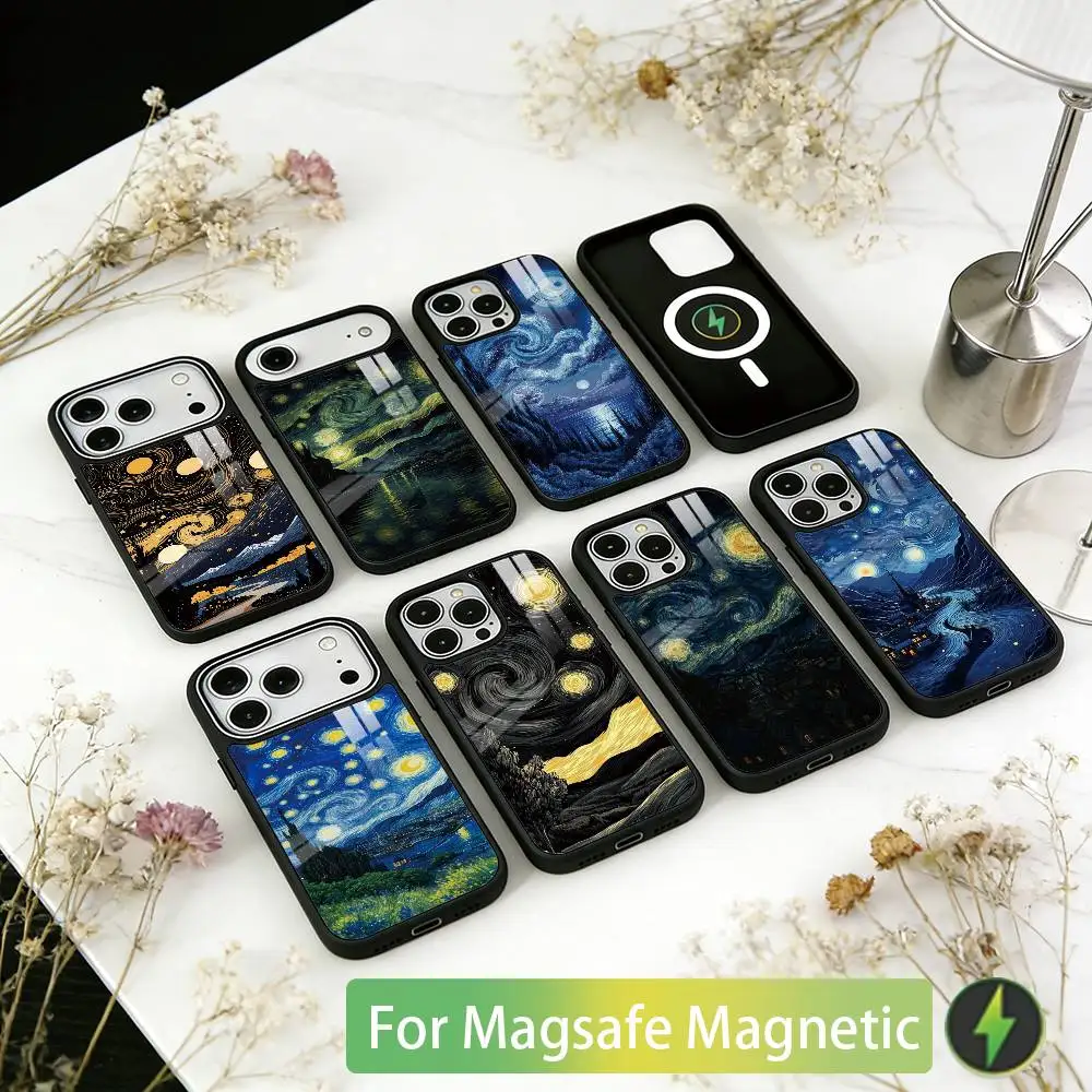 

Van Gogh Starry Sky Phone Case For iPhone17,16,15,14,13,12,11 Plus,Pro Magnetic with Magsafe Wireless Charging